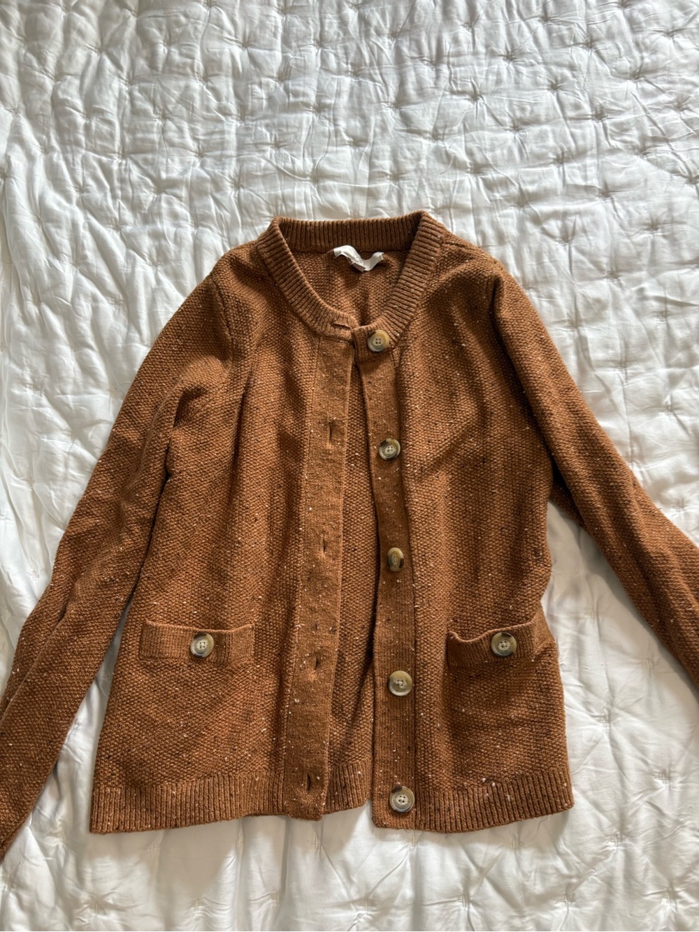 LOFT Rust Brown Button-Front Cardigan